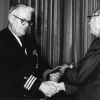 [Robert L. Mole receives an award from Hammill during Andrews University's 1971 alumni homecoming]