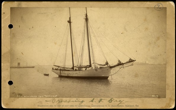 Seventh-day Adventist Missionary ship Pitcairn crossing San Francisco Bay, California