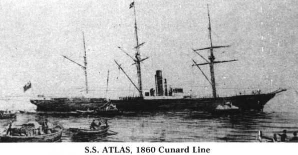 S. S. Atlas ship, 1860 Cunard Line, John N. Andrews took to Europe in 1874