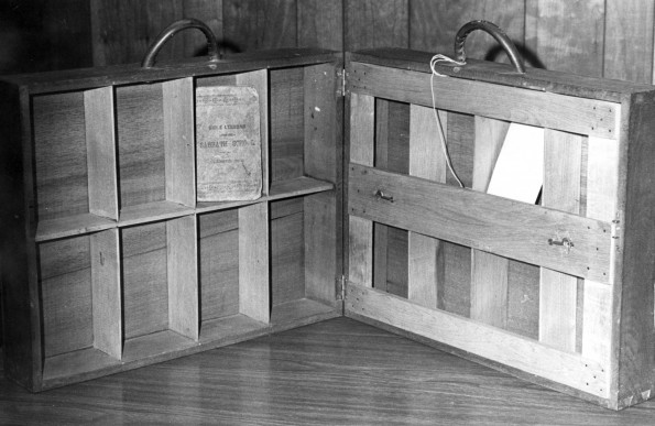 Black walnut chest used by John N. Andrews for carrying tracts
