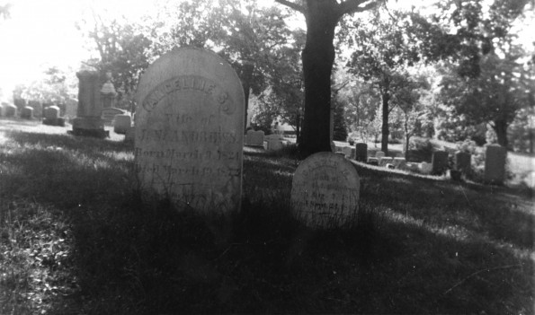 Grave markers of Angeline Andrews, wife of John N. Andrews and infant daughter, Carrie Andrews, Rochester, NY cemetery