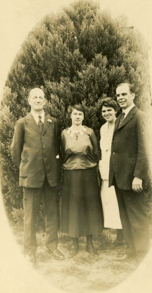 W. W. and Daisy (2nd Wife) Prescott pose with Lynn Wood and his wife at Avondale 1923.