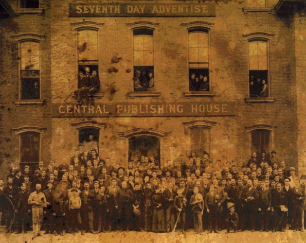 Full staff of the Seventh Day Adventist Central Publishing House, Battle Creek, Michigan, about 1870s