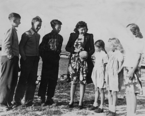 Students and their teacher at recess at a Seventh-day Adventist Church School, Mich.
