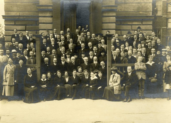 Workers' meeting or/and committee sessions in 1919 in Copenhagen, Denmark. The main topic of discussions was the German church leadership's nationalistic stand in favor of military warfare during the war
