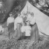 Harris family group outside their tent at the Michigan Conference camp meeting, about 1909 or 1910