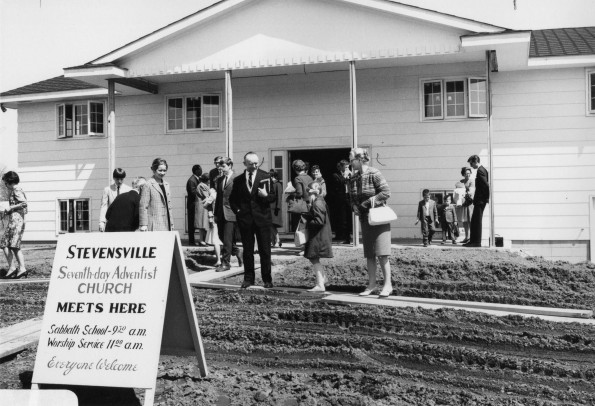 Church members outside the new Stevensville Seventh-day Adventist Church (Mich.)