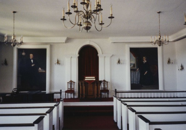 Atlantic Union College founder hall Miller Chapel with paintings of William and Lucy Miller, 2001