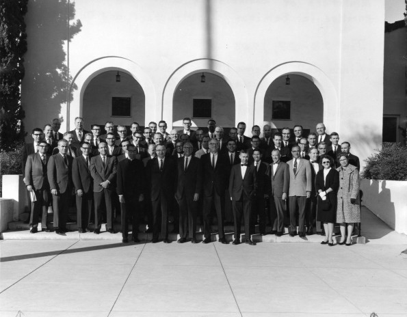 Ministers of Southeastern California Conference of Seventh-day Adventist enrolled in Religious Liberty Seminar, along with instructors, and guest lectures. Jan 23-28, 1966  in front of Linda Hall, Loma Linda University, Loma Linda California