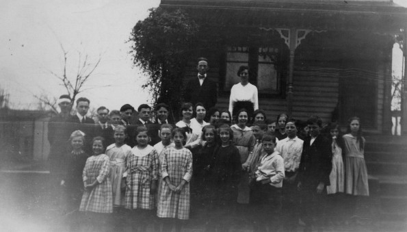 Students, their teacher Mrs. Shultz and principal Lowell Fritz at the Shillington Seventh-day Adventist Church School (Pa), 1920