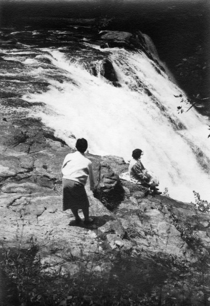 Madison College students enjoying a waterfall