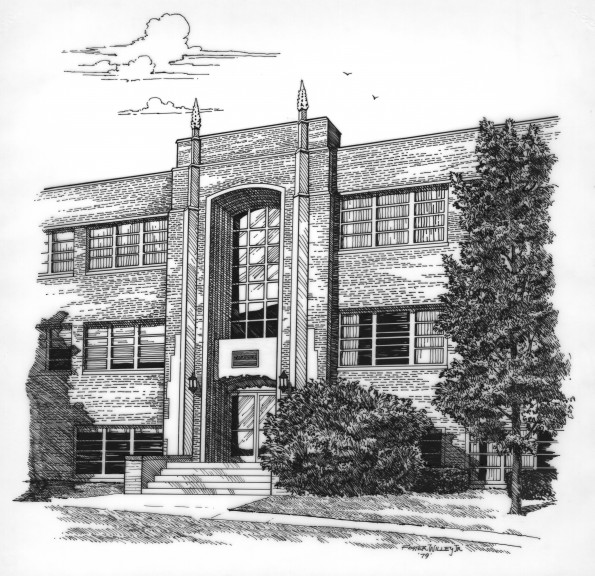 Artist drawing of Andrews University Marsh Hall [original art]