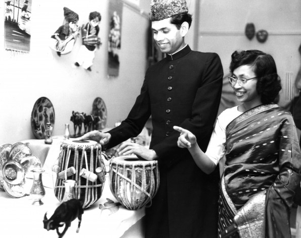 People from southern Asia show objects from their country as part of the World Mission Exhibit at Andrews University Feb. 21 thru Mar. 1, 1967