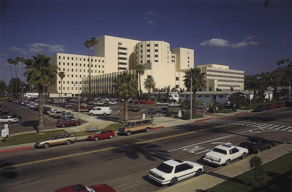 Loma Linda University Medical Center in the late 1980s seen from Campus Drive
