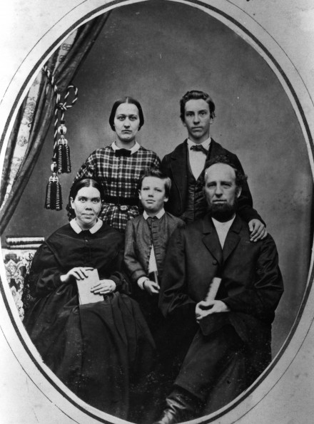 James and Ellen White family portrait with Edson and Willie.  Also Adelia P. Patton, a family friend and household helper