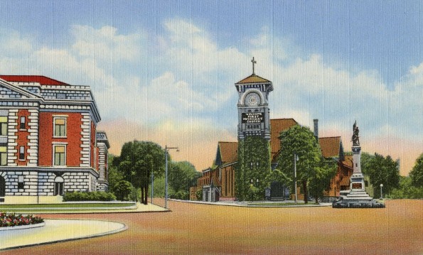 Battle Creek, Michigan, Municipal Building, First Methodist Church, and Soldier's Monument [drawing]