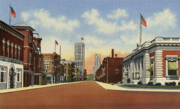 Battle Creek, Michigan, Michigan Avenue looking west with the Post Office building  [drawing]