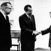 Andrews University president Richard L Hammil meets the President of United States Richard Milhous Nixon, 1969
