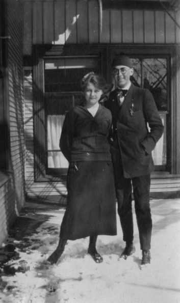 Unknown man and woman posing outdoors on a winter day