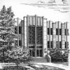 Artist drawing of Andrews University Administration Building [original art]