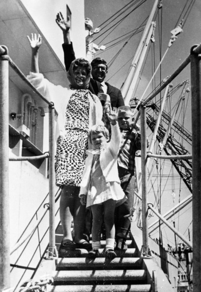 Unknown missionary family leaving on a ship for overseas appointment