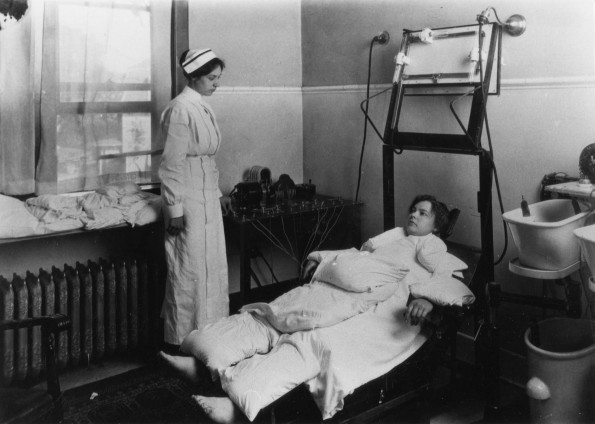 Battle Creek Sanitarium patient prepared to undergo an electric treatment