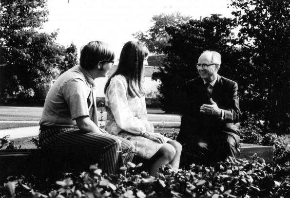 Andrews University president Richard L Hammill with unknown students