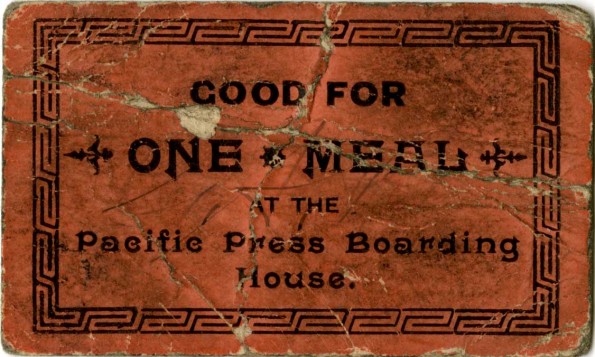 Pacific Press Boarding House meal ticket