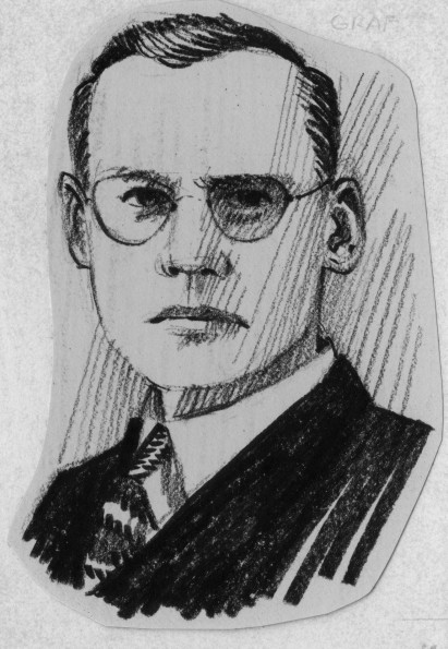 Charcoal drawing of Emmanuel Missionary College president Otto Julius Graf [original art]
