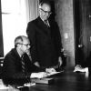 Andrews University president Richard L. Hammill with Thomas Sinclair Geraty and Paul E. Hamel