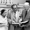 Vernon Edward Garber conducts R. P. Nath and his wife through the Andrews University Computing Center