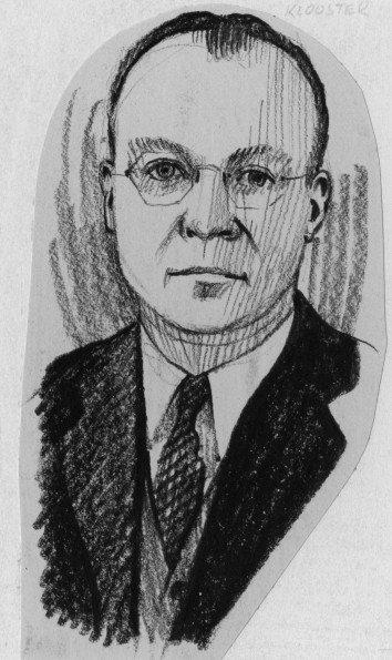 Charcoal drawing of Emmanuel Missionary College president Henry J Klooster [original art]