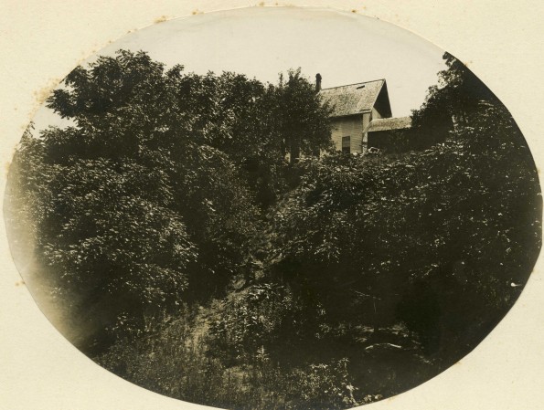 [Early Berrien Springs, Michigan, with the bluff where the school house would eventually be built]