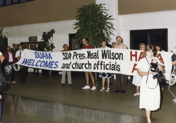 [The welcoming party for Neal C. Wilson and church officials in Guam International Airport]