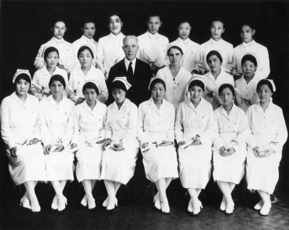 Harry Miller with the Shanghai Sanitarium and Hospital nursing graduates of 1934