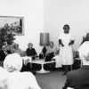 [Natelkka Burrell speaking at the senior citizens meeting in 1970]
