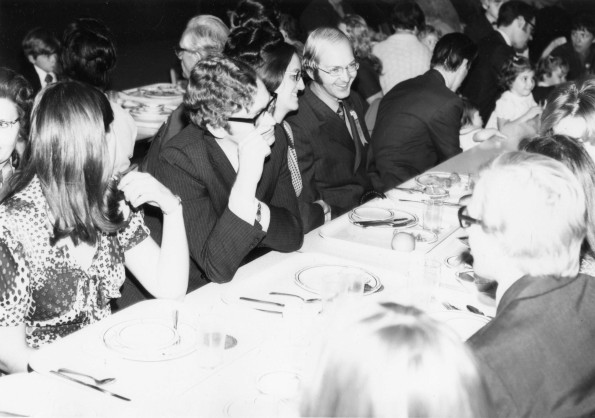 [Students and alumni at the Saturday luncheon during Andrews University's 1972 alumni homecoming]