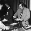 [William Hamberger getting food at the Sunday brunch during Andrews University's 1972 alumni homecoming]