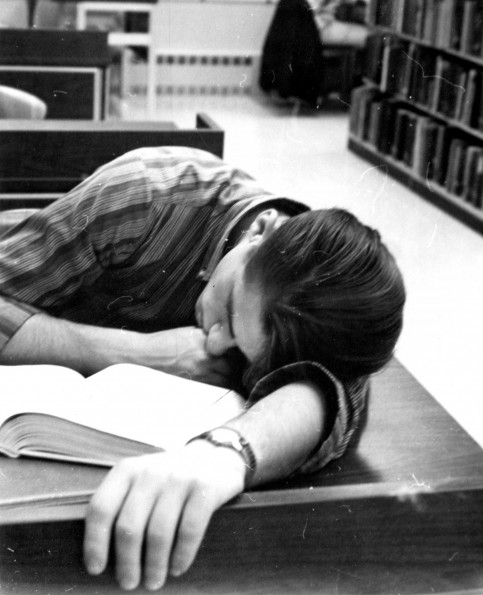[Wolfgang Strunts sleeping in the James White Library]