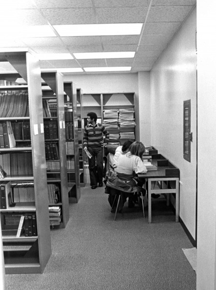 [Students studying in the James White Library at Andrews University]