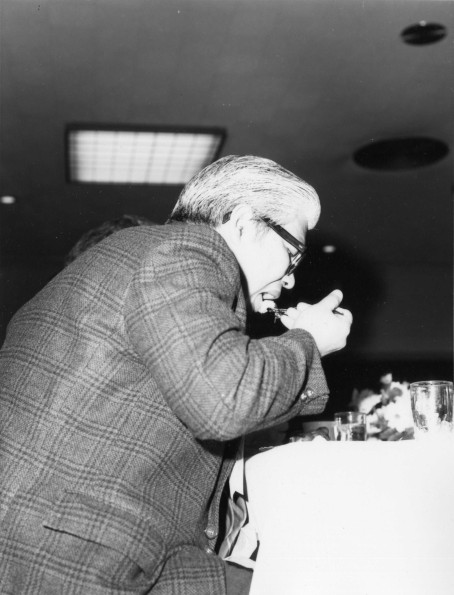 [Sakae Kubo eating a meal at Andrews University's 1972 alumni homecoming]