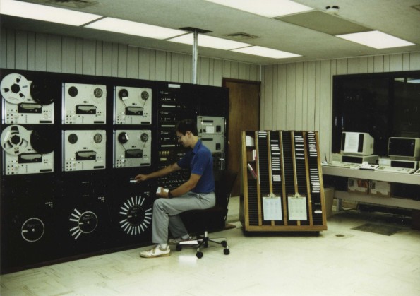[Don Mclaughlin working in the master control room at Adventist World Radio-Asia in Guam]
