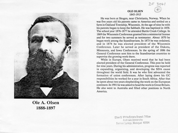 [Portrait of Ole A. Olsen when he was serving as president of the General Conference of Seventh-day Adventists]