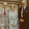 [Glenn Bowes, Dorothy Bowes, and Tom O. Willey at a Sabbath harvest ingathering service]