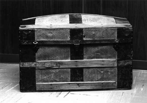 [The J. N. Andrews trunk pictured in the Andrews University Heritage Room]