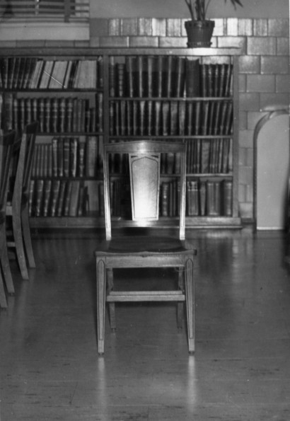 [Newly built chair for Emmanuel Missionary College library]