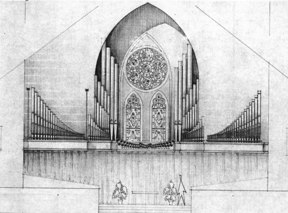 [Hand sketch of the organ pipes at Pioneer Memorial Church]
