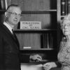 [Mrs. Piper presenting a check to Leonard Hill during the 1972 Andrews University alumni homecoming weekend]