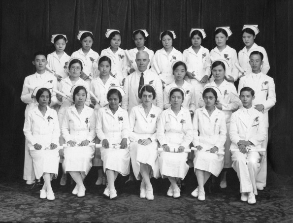 Harry Miller with the Shanghai Sanitarium and Hospital nursing graduates, 1930s