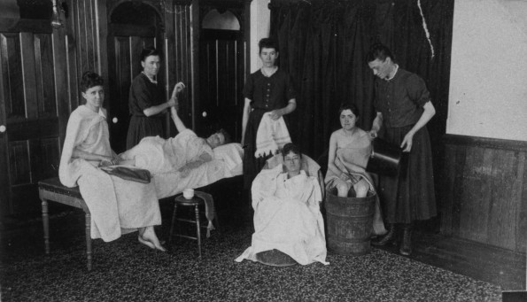 Battle Creek Sanitarium female patients taking hot water treatment